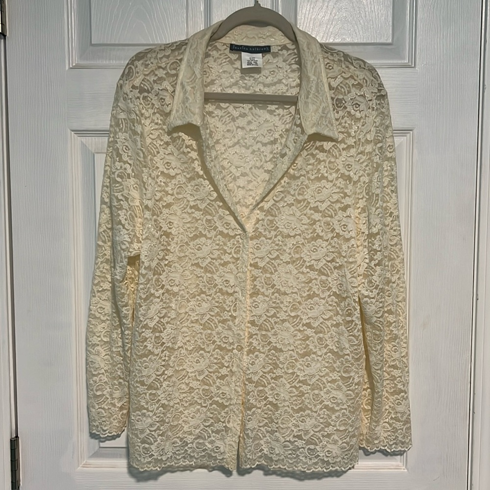 Jessica Holbrook cream lace button down
